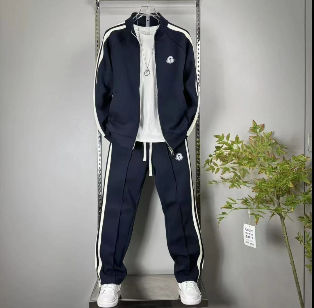 2025年秋季新款男士撞色拼接时尚运动休闲套装帅气外套直筒裤子男