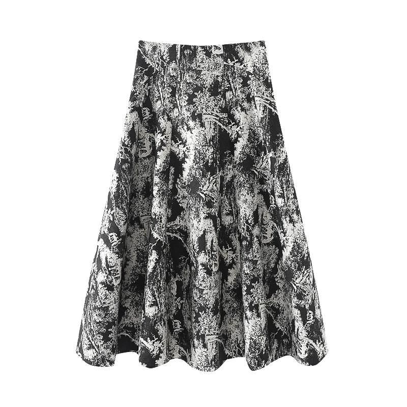 【七语专属】艾家新款水墨提花中长款半身裙女-3510