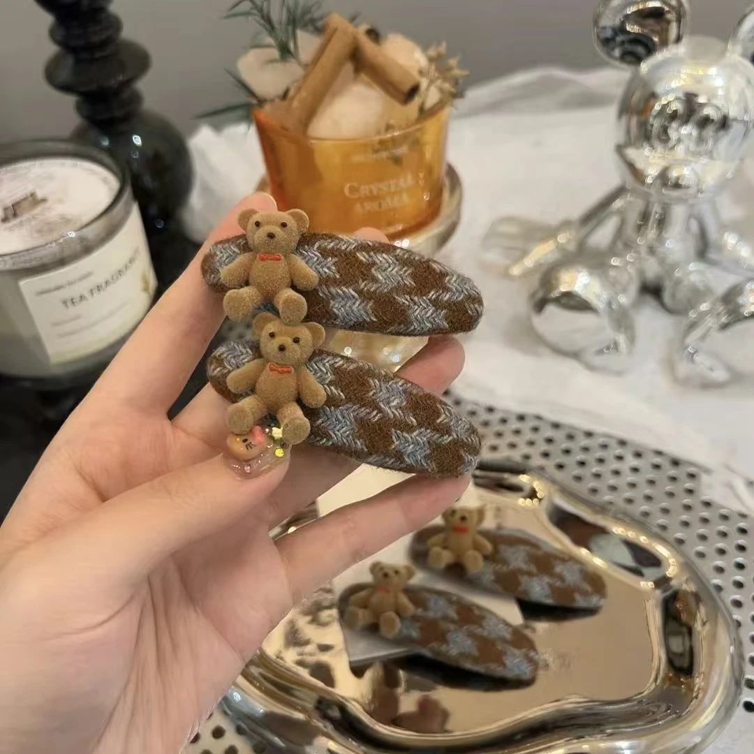 韩国秋冬新款植绒小熊发夹掰掰夹刘海侧边夹前额碎发夹头饰发饰