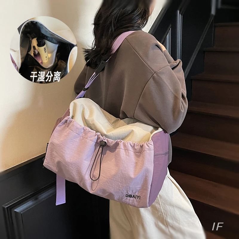 大容量旅行包时尚运动健身包女短途出差收纳行李袋轻便单肩斜挎包