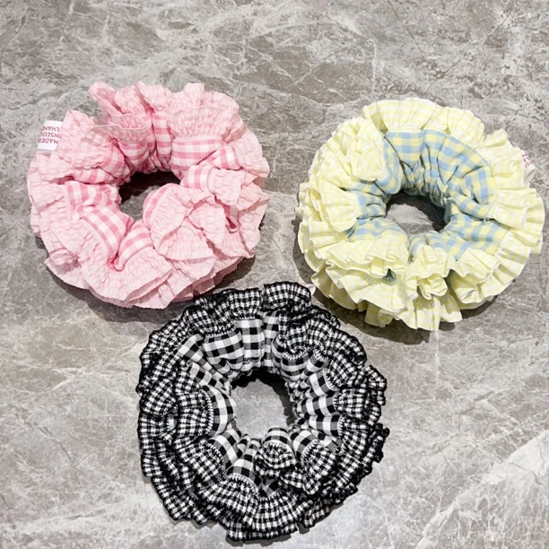 格子褶皱花边大肠圈发圈J1181