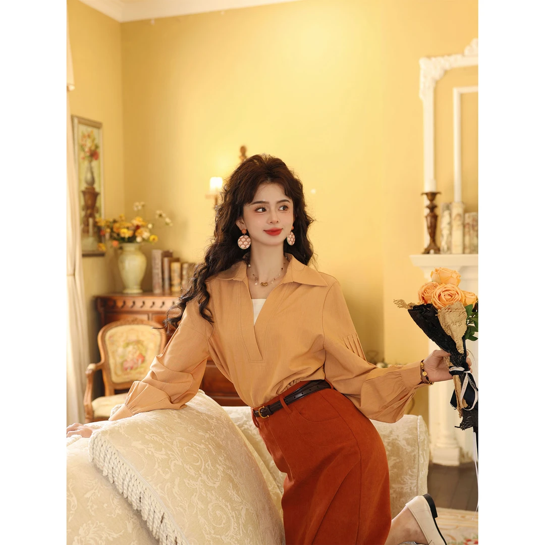 陈大器【芒果酱】港风复古J假两件衬衫女宽松显瘦上衣JS1113151