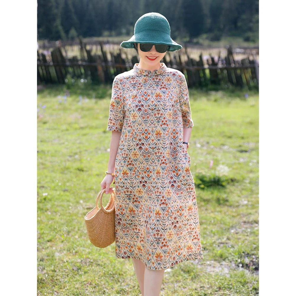 2025夏新款棉麻旅行文艺复古夏季改良旗袍薄款老钱风松弛感女装