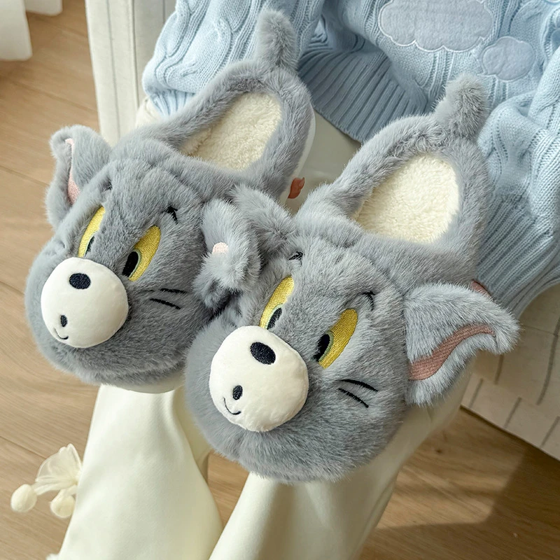 猫和老鼠卡通居家棉拖鞋女加绒男拖鞋保暖鞋月子鞋女包头拖
