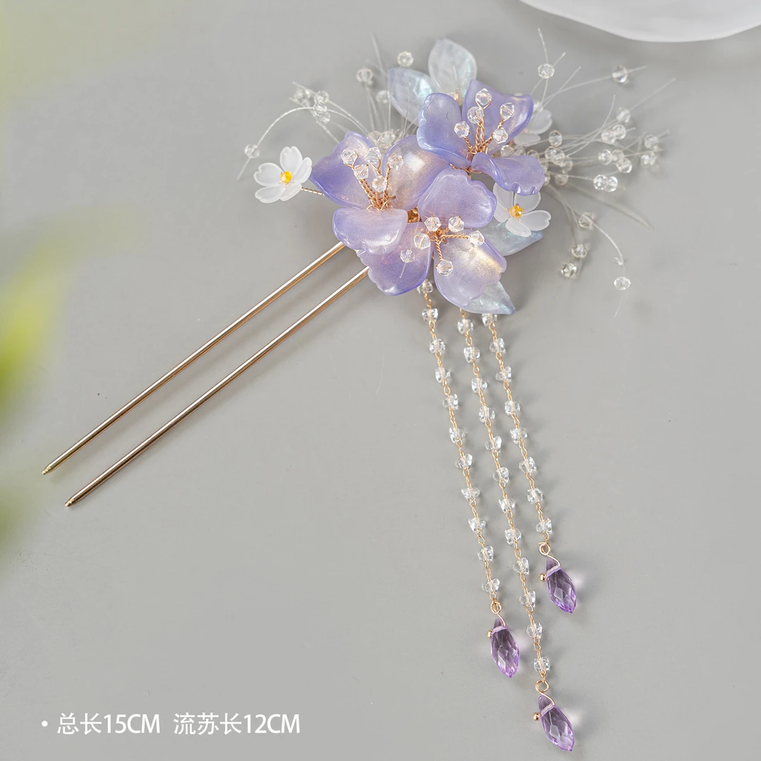 春亦轩古典气质现代紫烟缕发簪头饰日常旗袍汉服挽发U钗步摇发饰