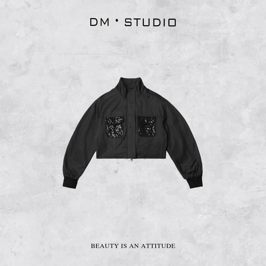 DEDM-DM•STUDIO/小众设计款重工亮片口袋立领工装拉链外套（13608）