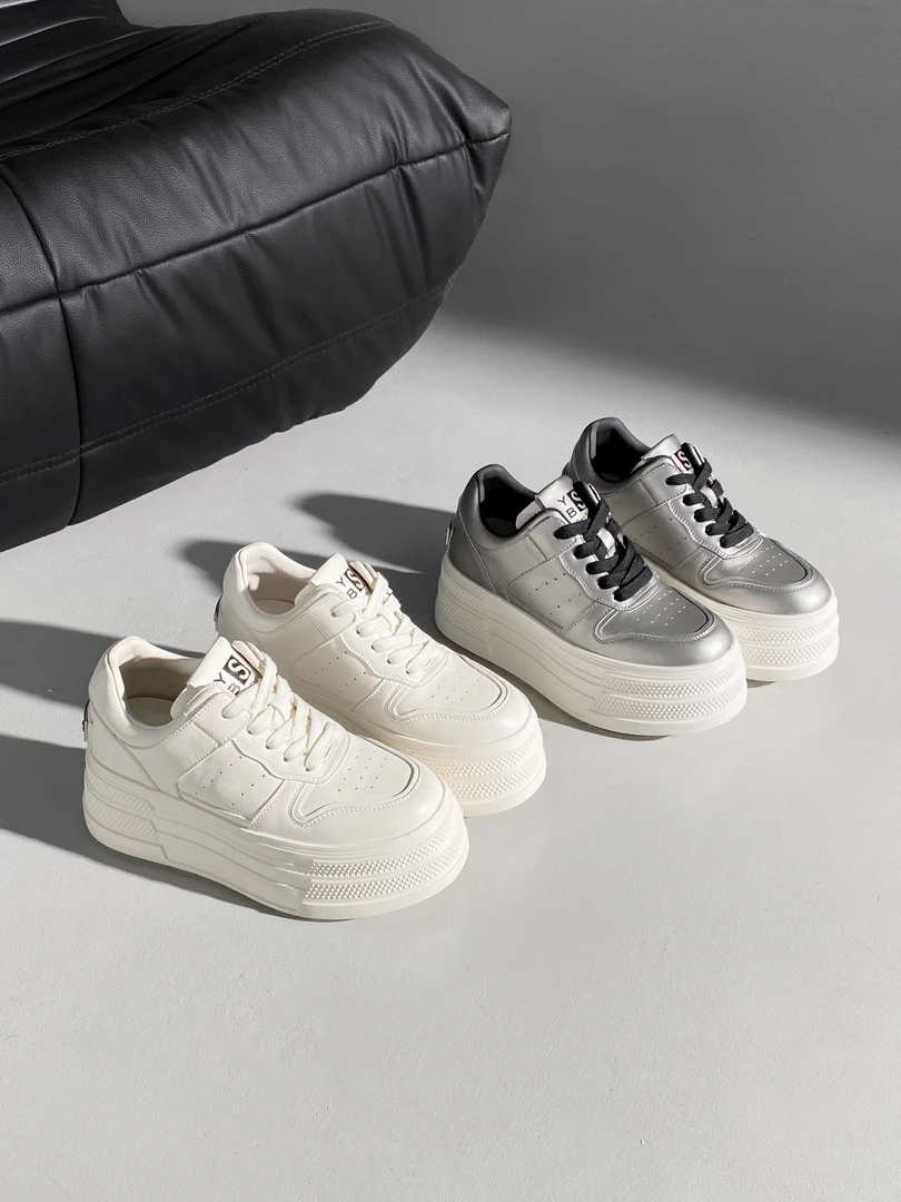 【聚新汇】3029-32真皮系带松糕厚底小白鞋休闲运动熊猫鞋板鞋