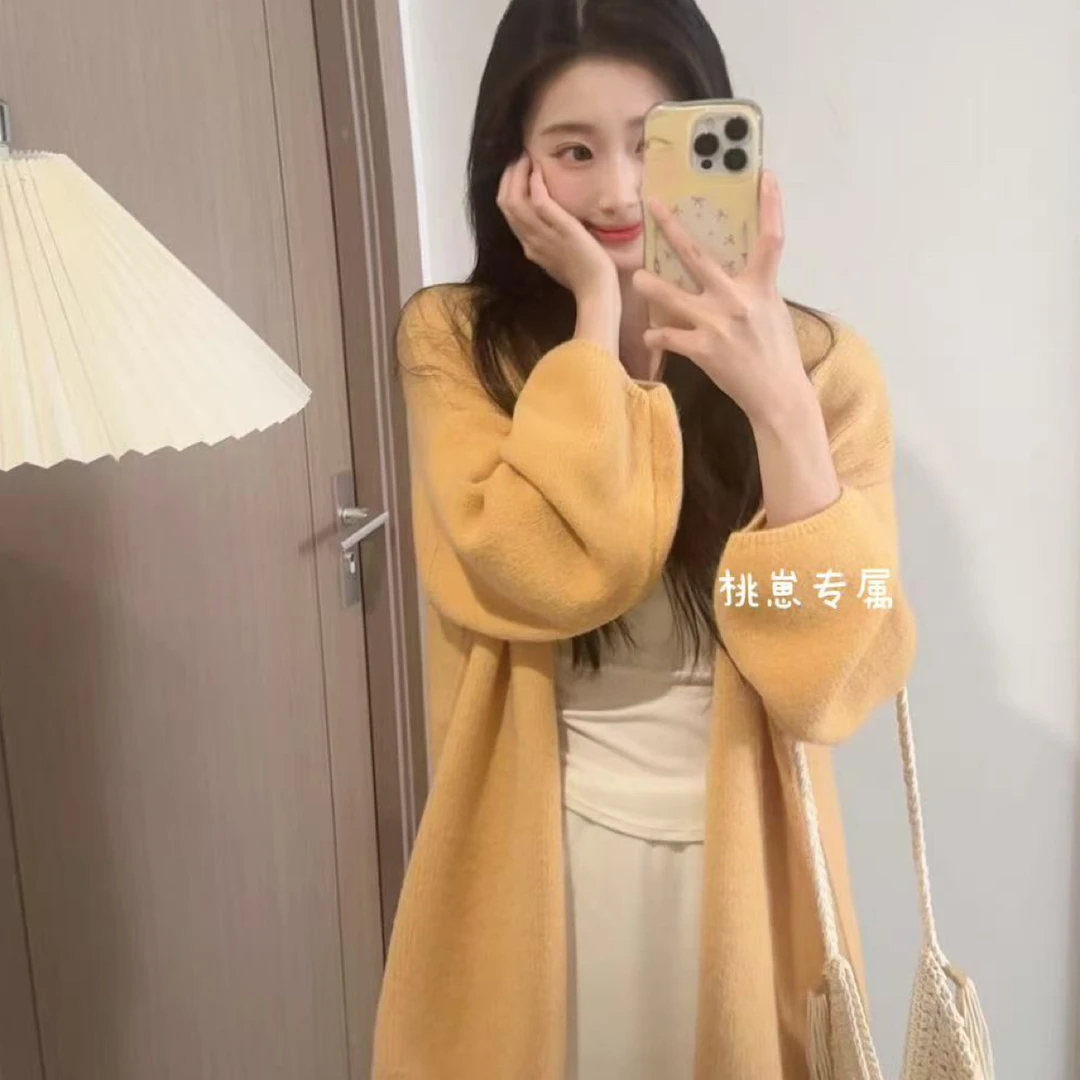 2025慵懒简约糖果色系宽松直筒袖毛衣开衫外套