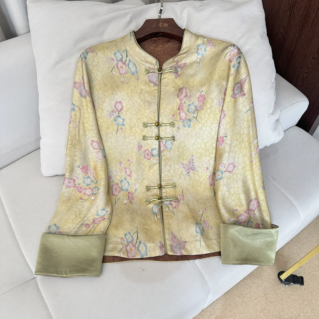 【青晏】新中式国风女秋2025香云纱上衣龟裂纹小衫衬衣长袖衬衫外套
