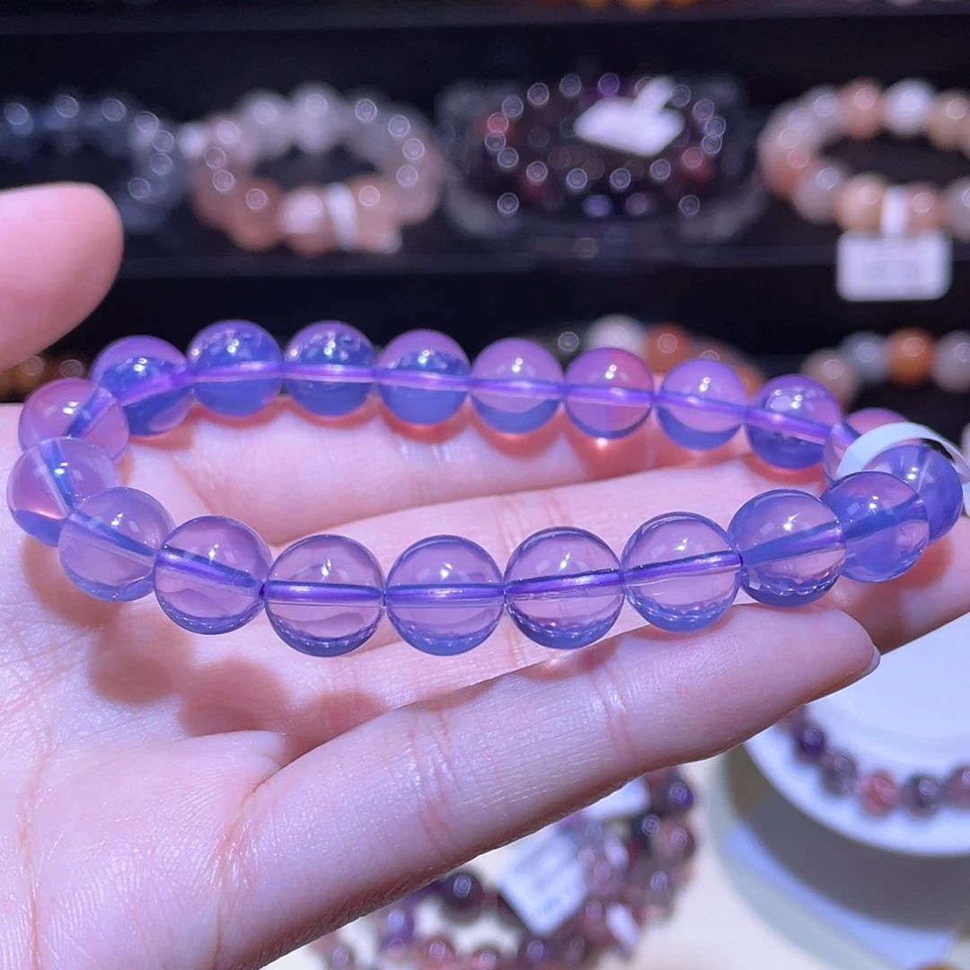水晶手链未镶嵌紫玉晶手链，晶体通透9.7