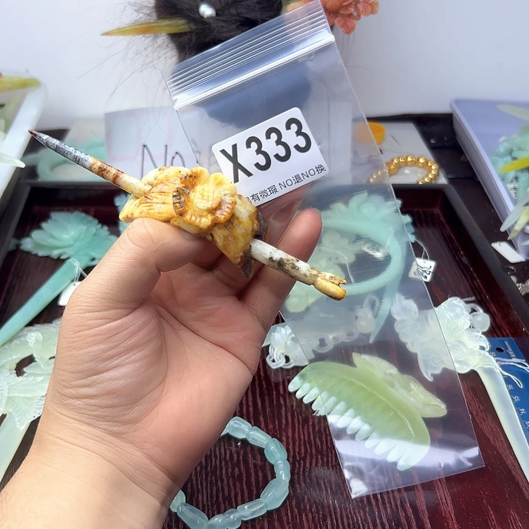 蛇纹石玉合金发饰蔷*薇