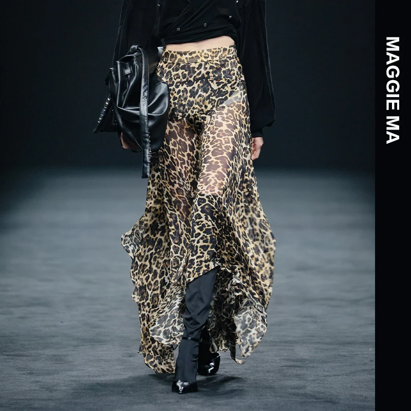 MAGGIE MA马婧设计师款春夏款百搭复古豹纹飘逸半身裙134B