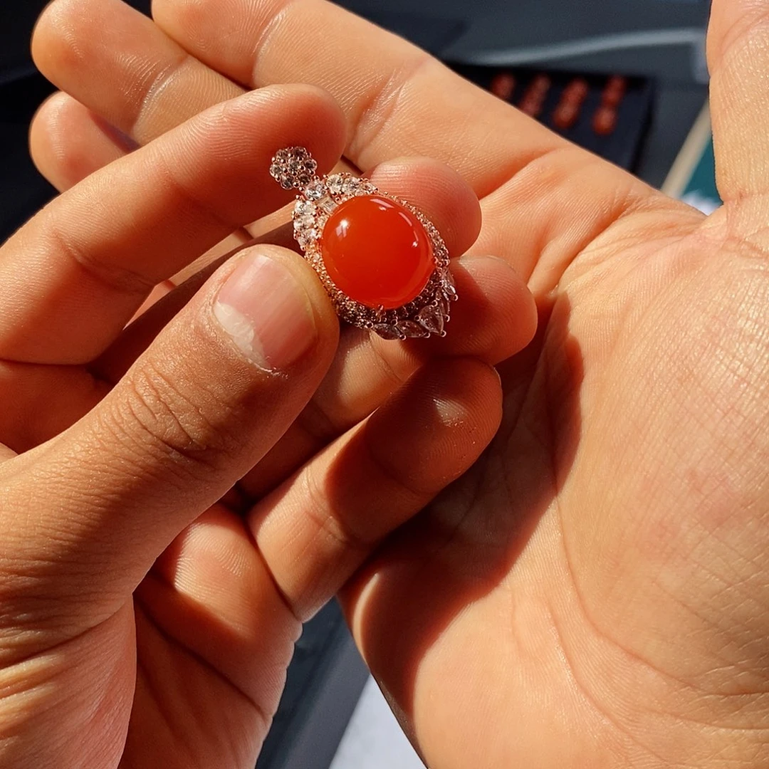 南红玛瑙颈饰银S925镶嵌