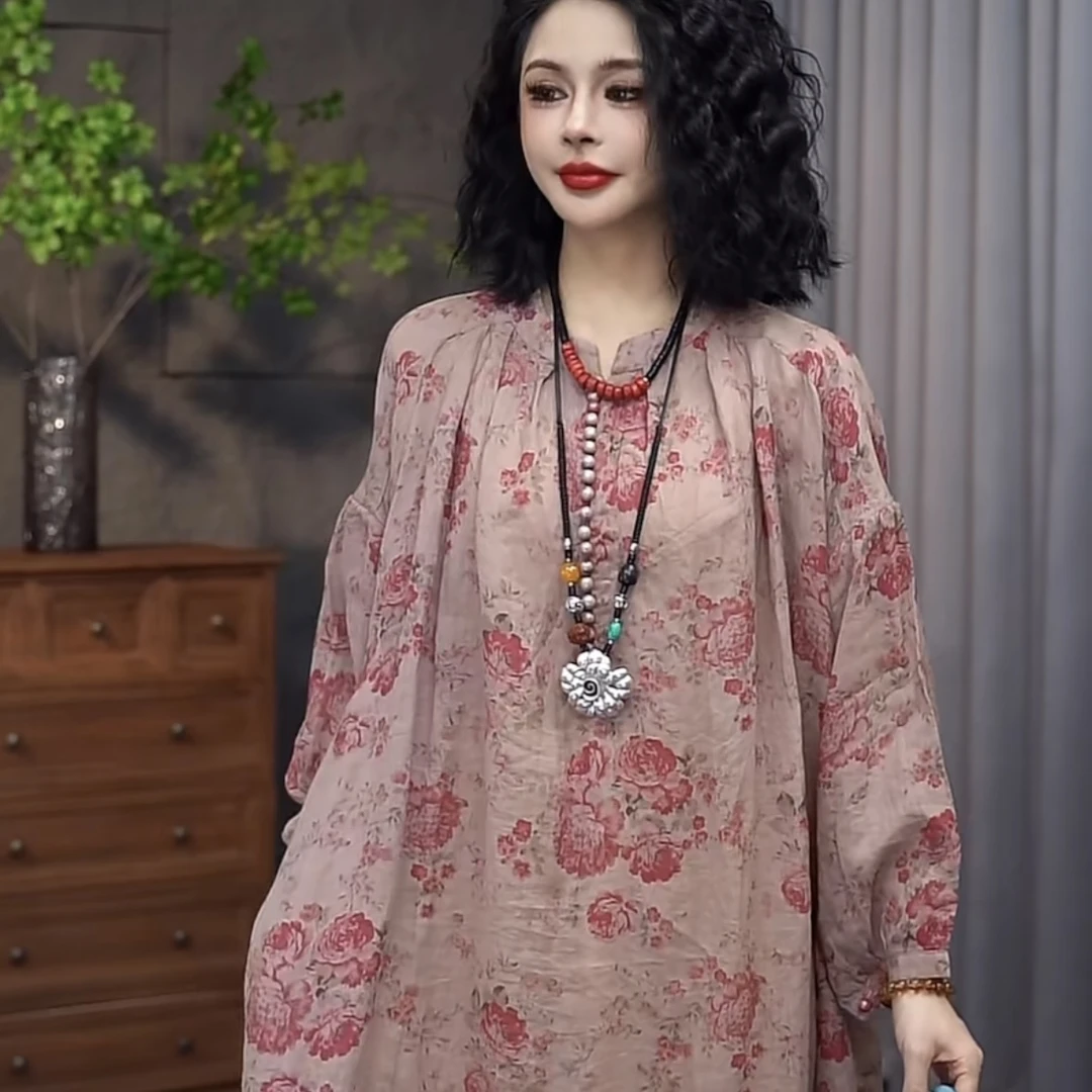 【乔一推荐】2025早秋新款新中式民族风百搭显瘦苎麻女连衣裙26004