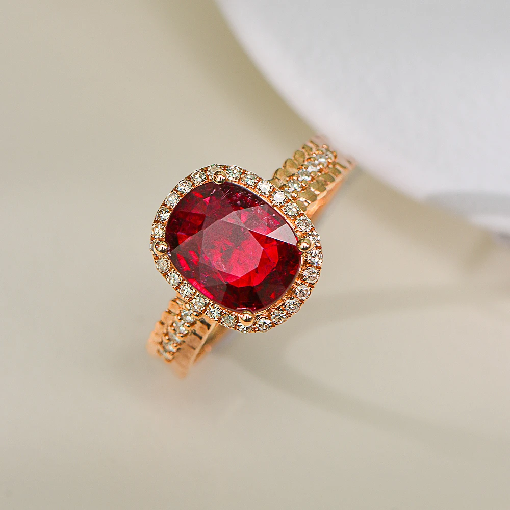 18K金碧玺戒指天然巴西卢比来复古风设计款1.75ct