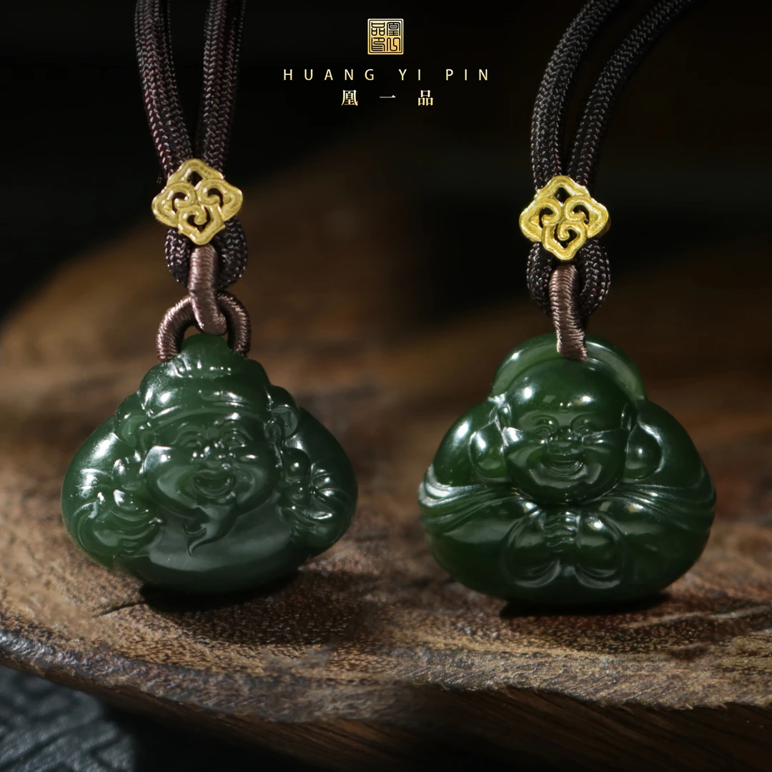 【凰一品】  俄料菠菜绿财财/抱抱佛吊坠18k