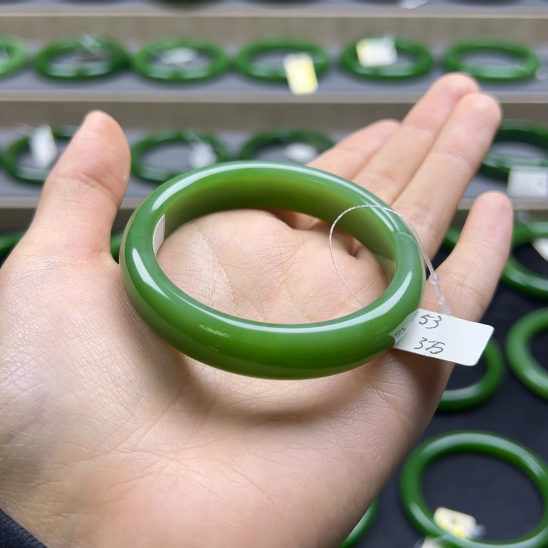 和田玉（碧玉）未镶嵌手镯碧玉高色艳底艳阳绿无黑巨干净5354