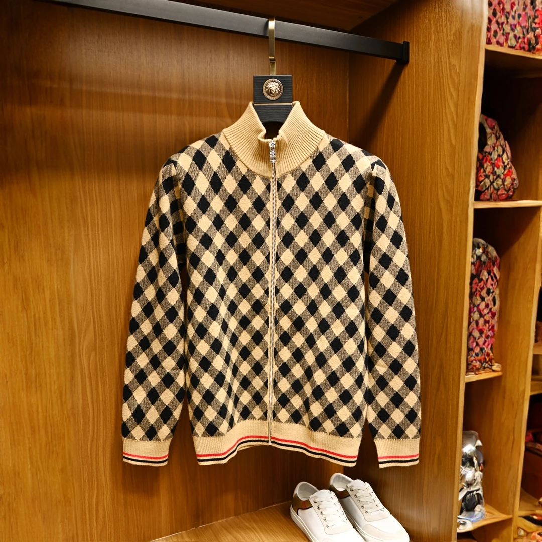 Tispair 欧洲站潮牌秋冬季新款针织格子开衫毛衣装修身轻奢外套