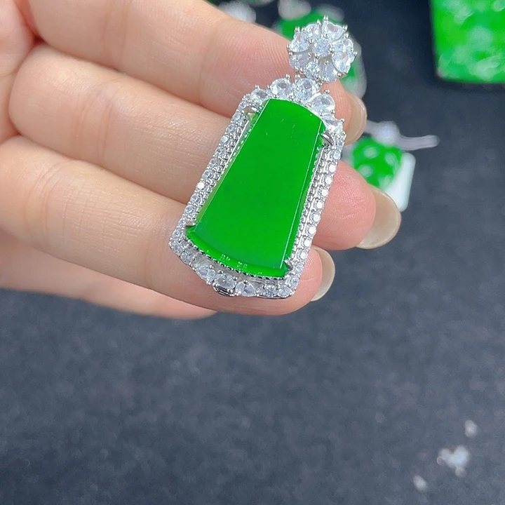 翡翠银S925镶嵌吊坠(不含链)