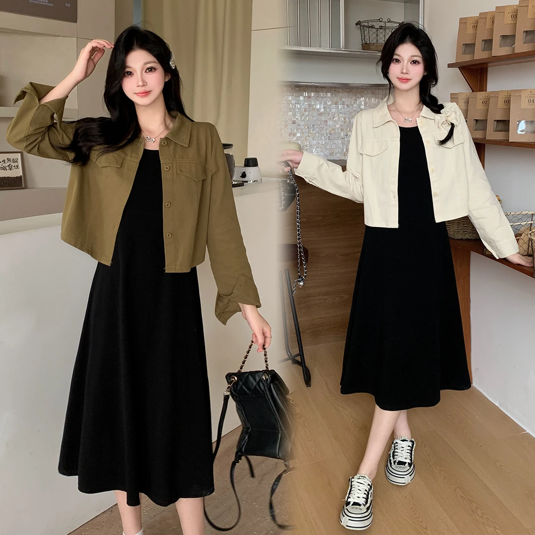 清大码女装2025春季时尚外套气质吊带裙时髦两件套62087+61940