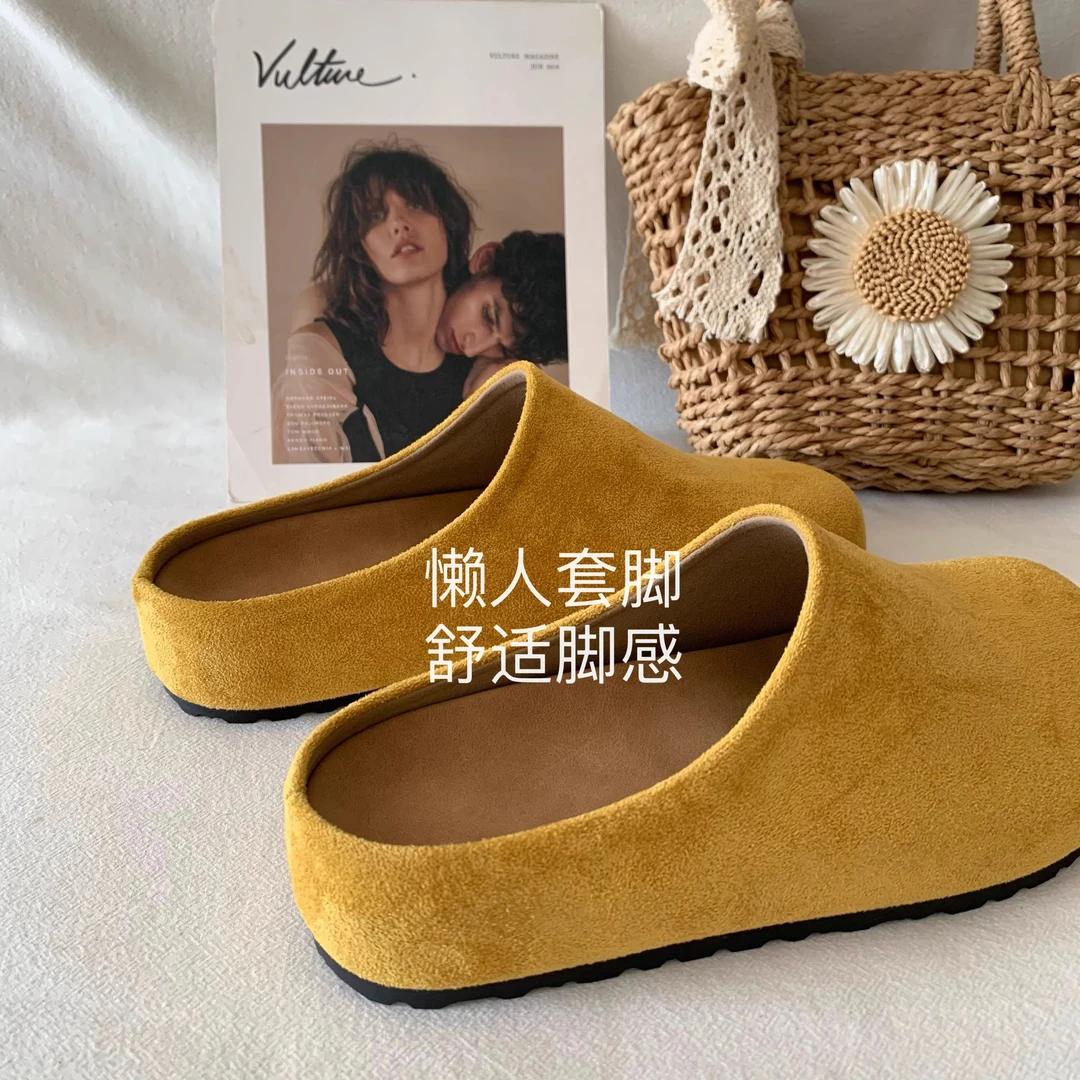 姜牙黄~INS姜妍同款复古温柔包头勃肯鞋半拖鞋女懒人博肯松果鞋夏