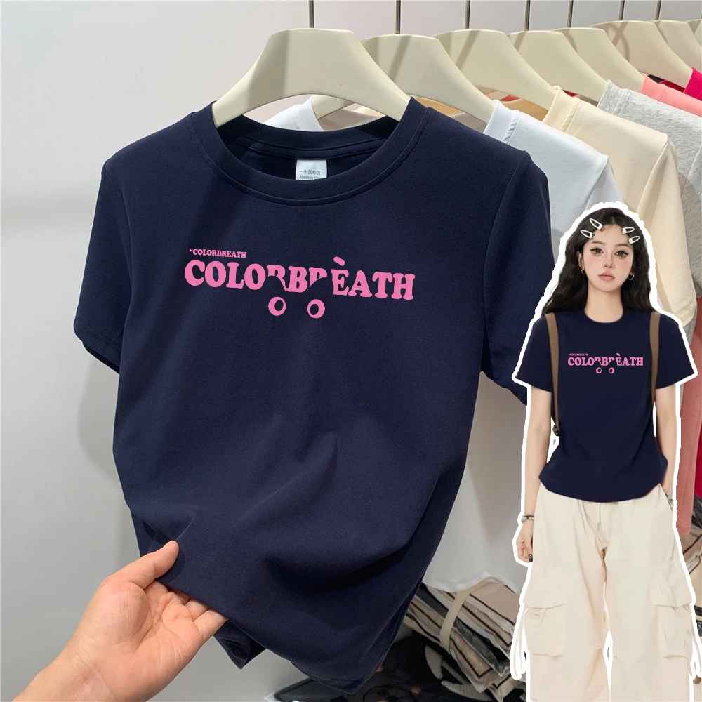 夏季新款正肩显瘦显白短袖T恤女时尚纯棉百搭卡通印花ins圆领上衣