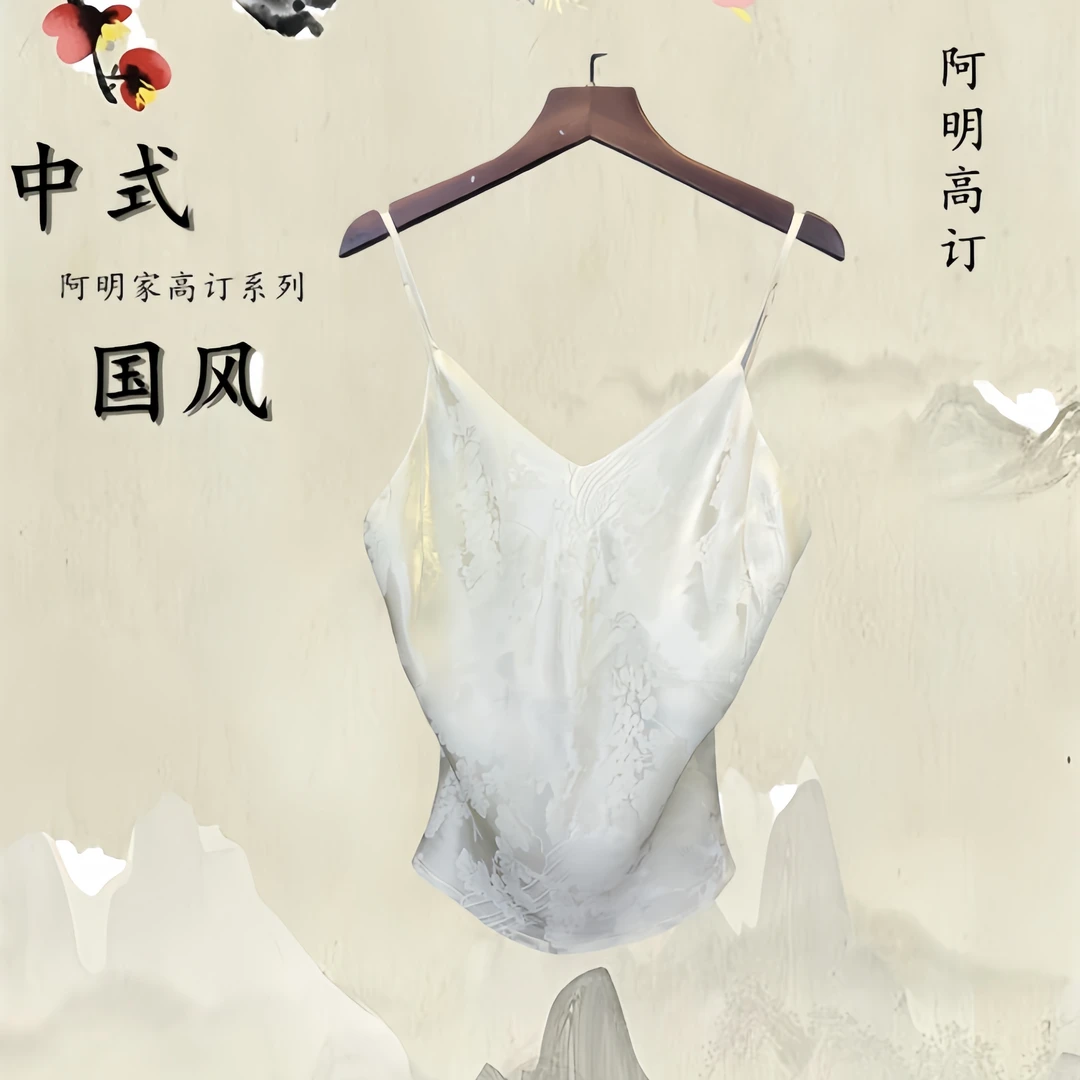 『雨青』新中式国风设计感气质百搭上衣2025夏季新款简约提花小吊