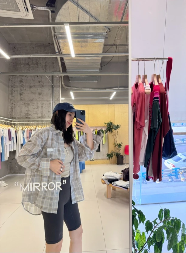 luluzou格纹轻薄长袖衬衫防晒宽松休闲上衣百搭格子设计10888