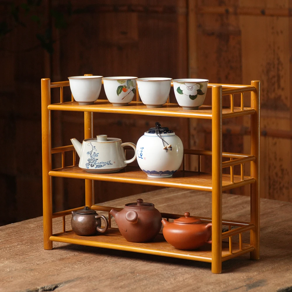 云迹三层竹编茶架桌面整理收纳架
