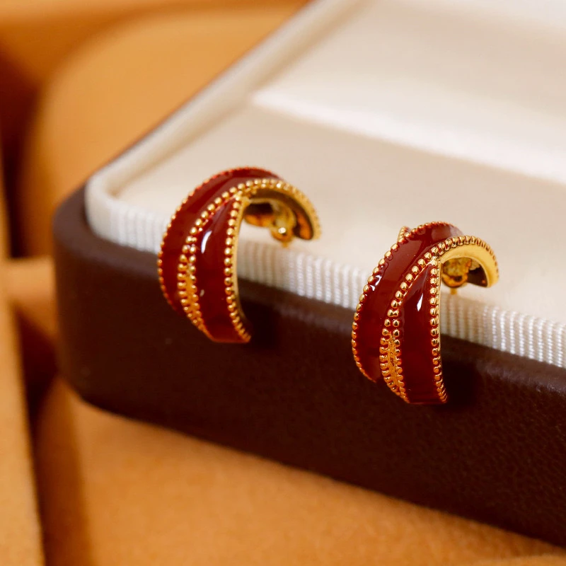 铜合金耳饰 《货号8891》珐琅滴釉轻奢耳环