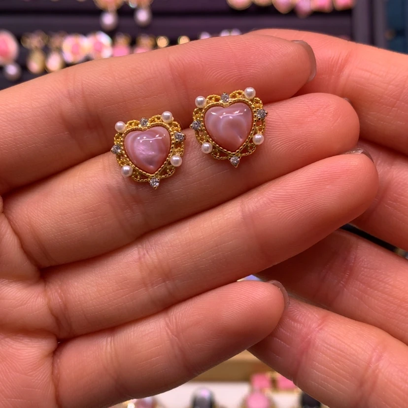 【闪购商品】欧泊耳钉款式银S925镀金镶嵌南**牛