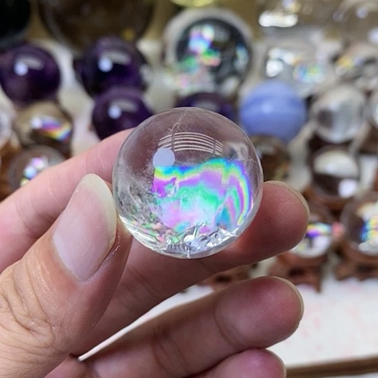 水晶珠宝半成品未镶嵌彩虹白水晶球