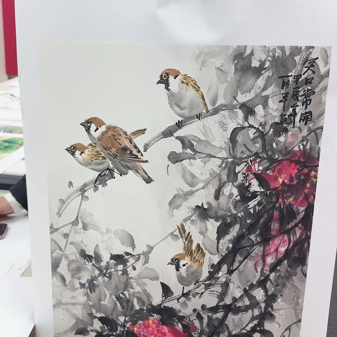 国画四尺三开花鸟