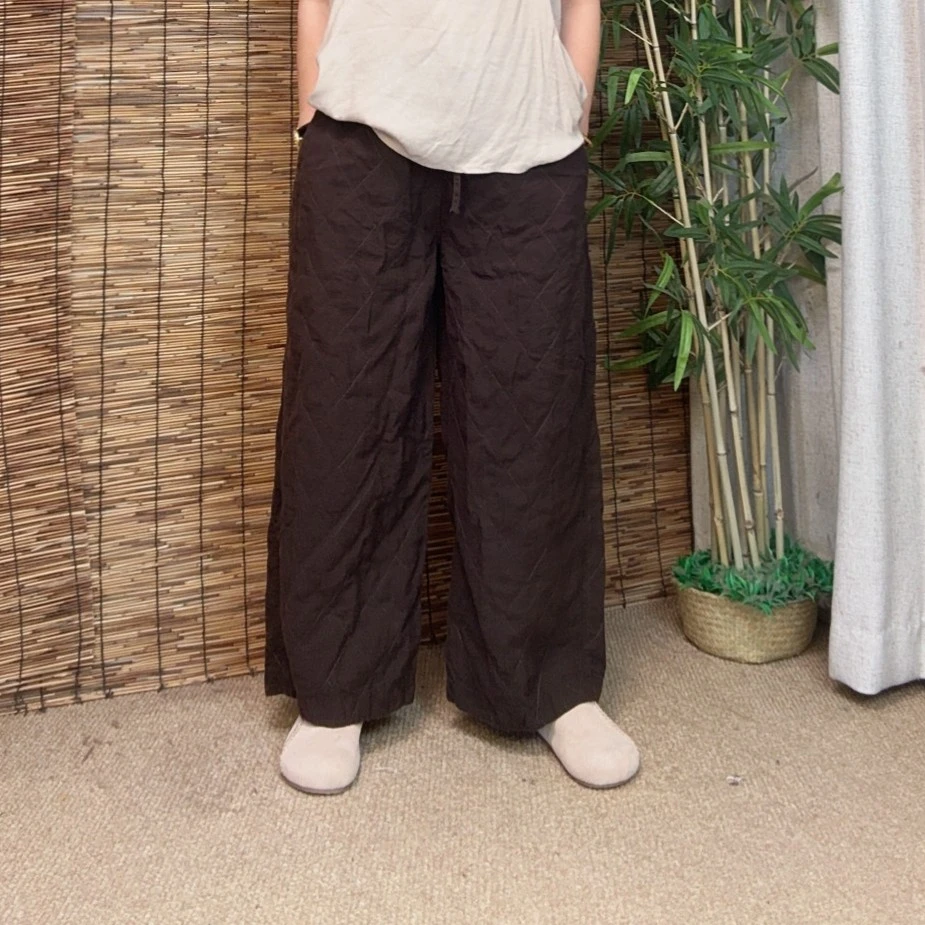 新品麻菱格双层裤百搭舒适休闲裤