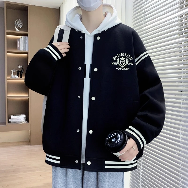 棒球服男2025新款春秋季宽松加肥加大码学生外套潮流宽松帅气夹克