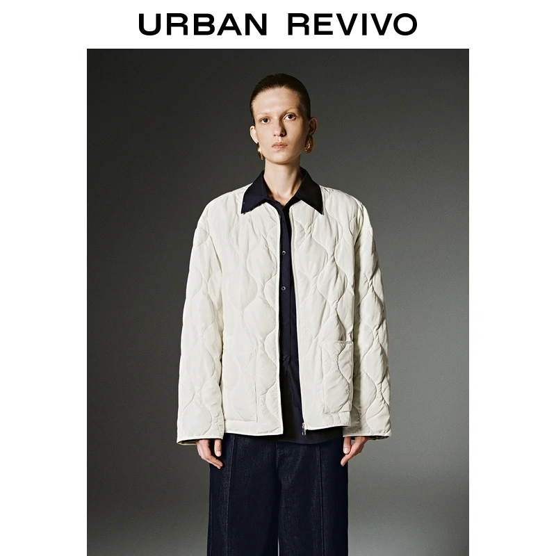 UR2025秋季新款女装气质绗缝大口袋拉链圆领羽绒服UWM150034
