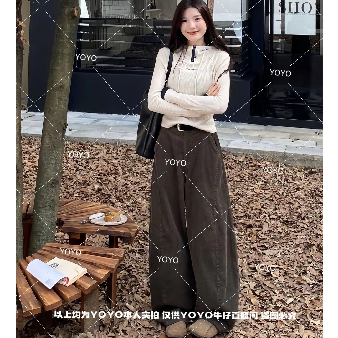 YOYO自制1【灯心绒】秋款显瘦气质时尚休闲设计感阔腿拖地裤