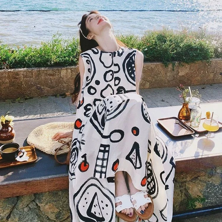 法式洋气大码300斤连衣裙女夏季胖MM宽松不规则设计感背心长裙ins