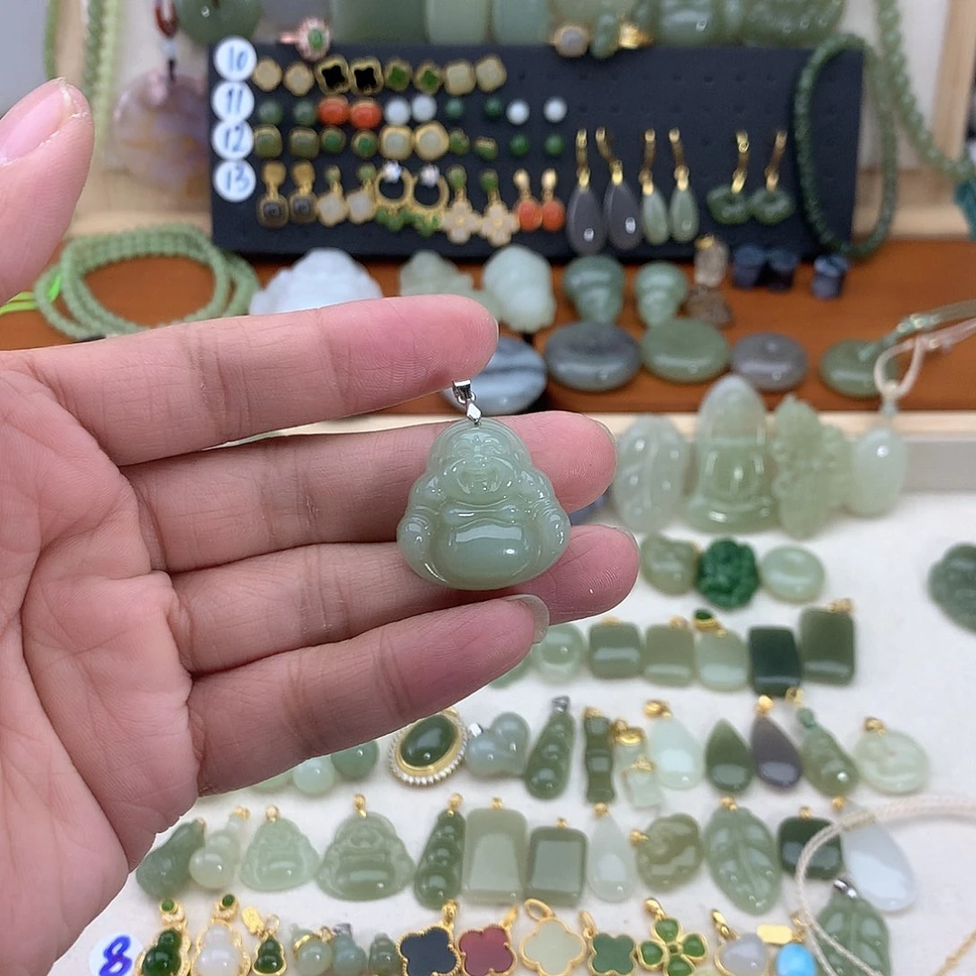 和田玉银S925镶嵌吊坠(不含链)