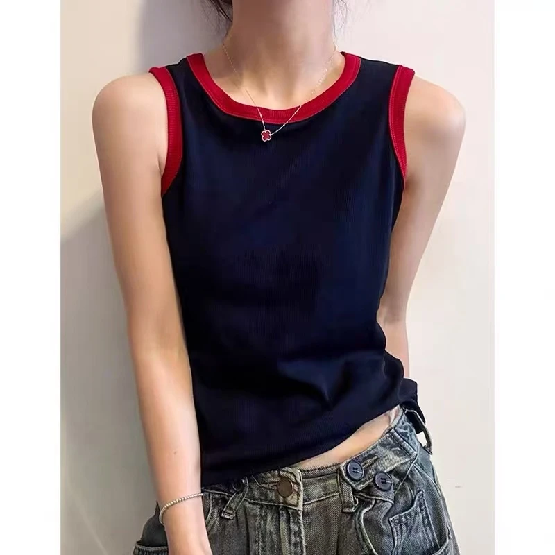 【美美专享】880309秋季新款圆领弹力百搭背心上衣女