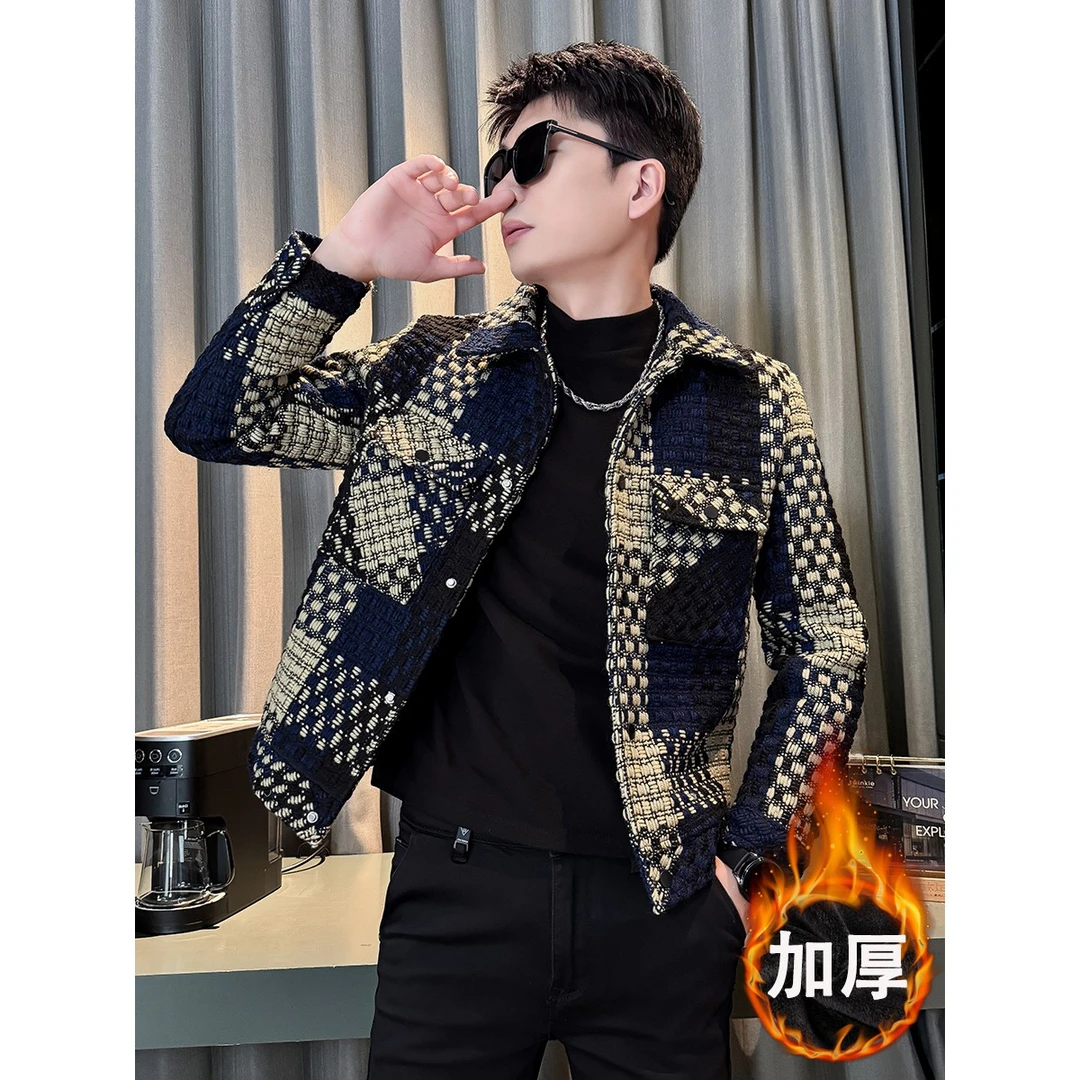秋冬季格子夹克男款潮牌加厚毛呢上衣2025新款高级感痞帅保暖外套