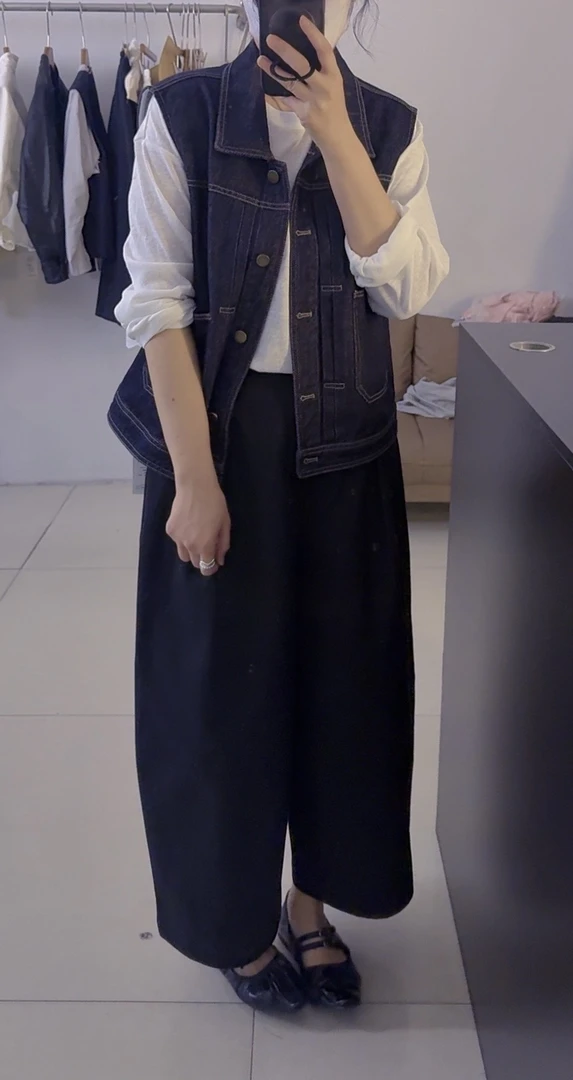 早春牛仔马甲翻领女