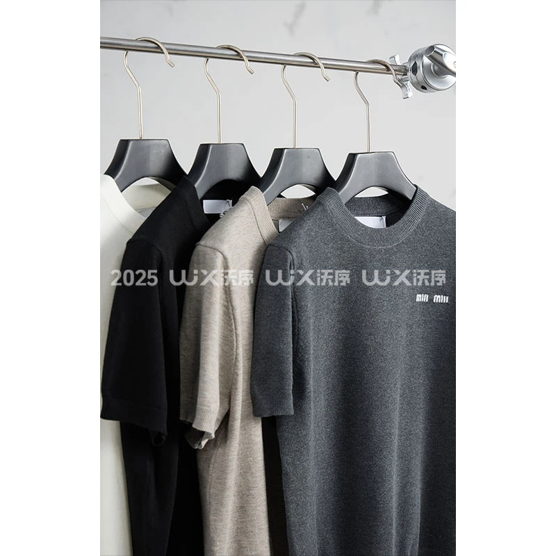 【胸前字母提花logo】羊毛混纺针织打底亲肤短袖圆领T恤男