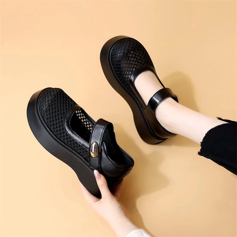 新款编织镂空包头凉鞋女2025春夏外穿厚底增高法式小众罗马懒人鞋