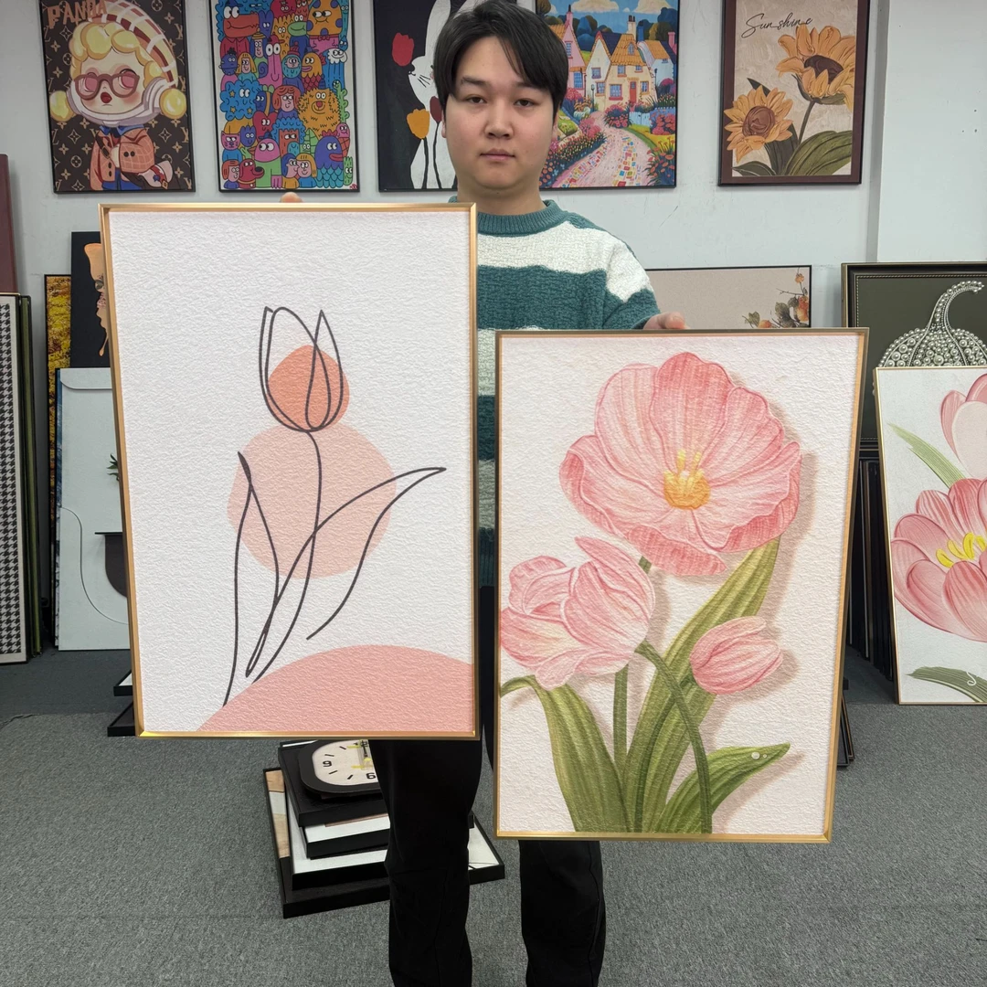 花卉奶油郁金香现代风格家里客厅卧室竖款挂画4060