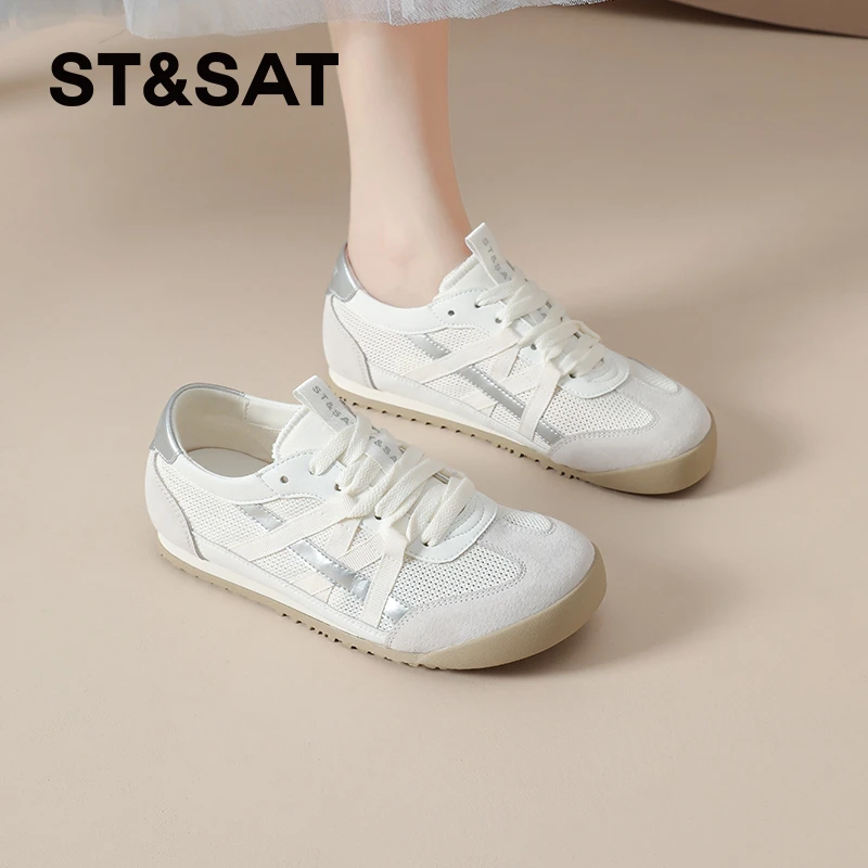 星期六小白鞋夏季薄款透气2025新款女士网面休闲运动鞋百搭德训鞋