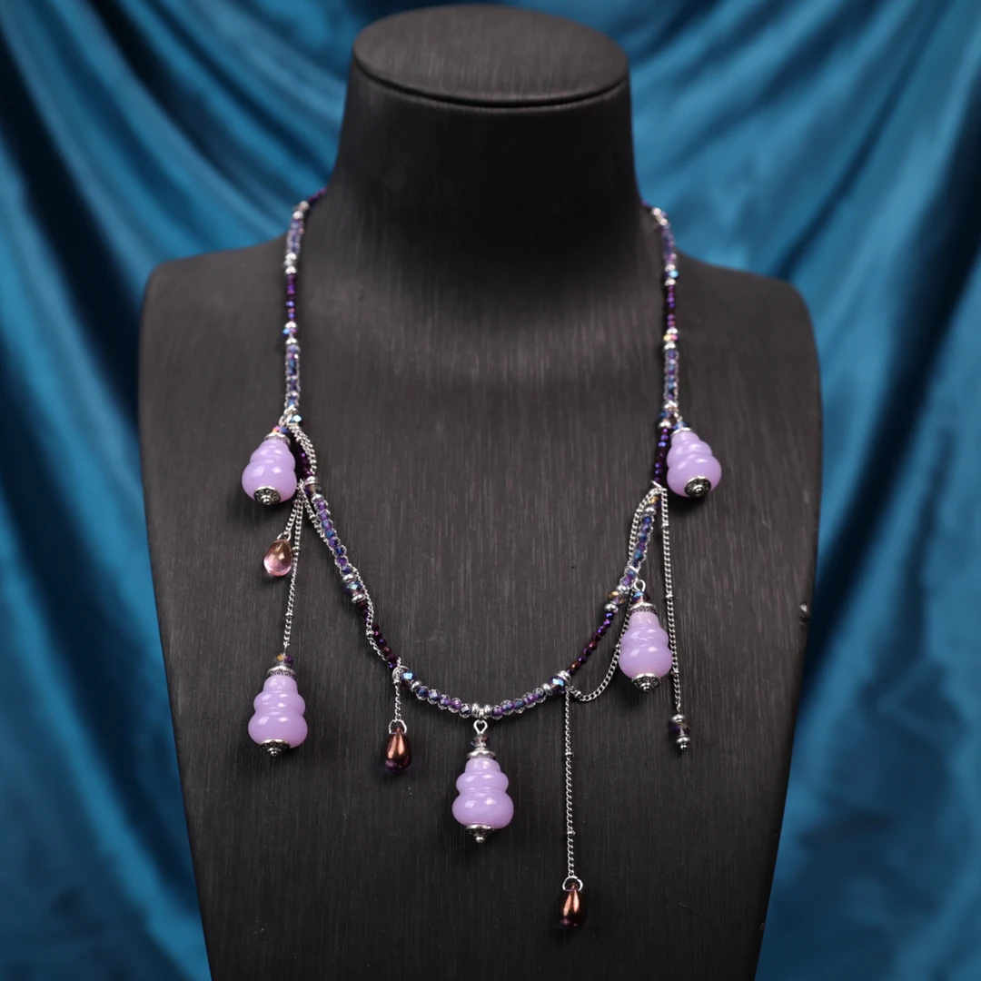 合金项链 LZ2852 紫料葫芦流苏款琉璃项链