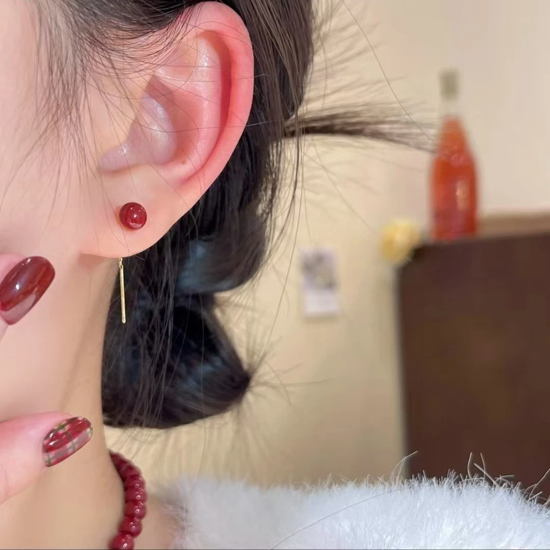 铜合金亚克力耳饰 流苏耳线小众轻奢质感安可拉红耳环（l40