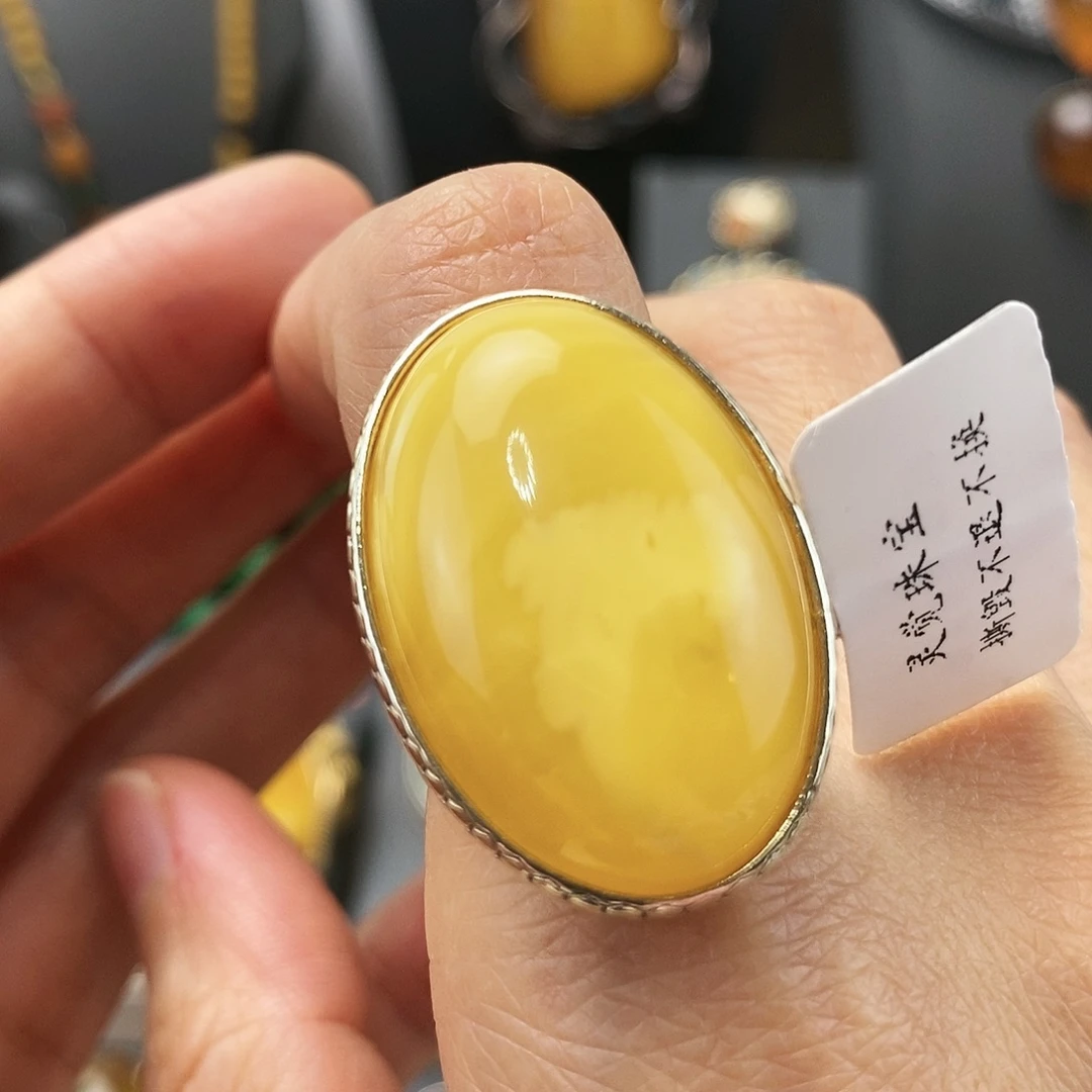 琥珀银S925镶嵌戒指