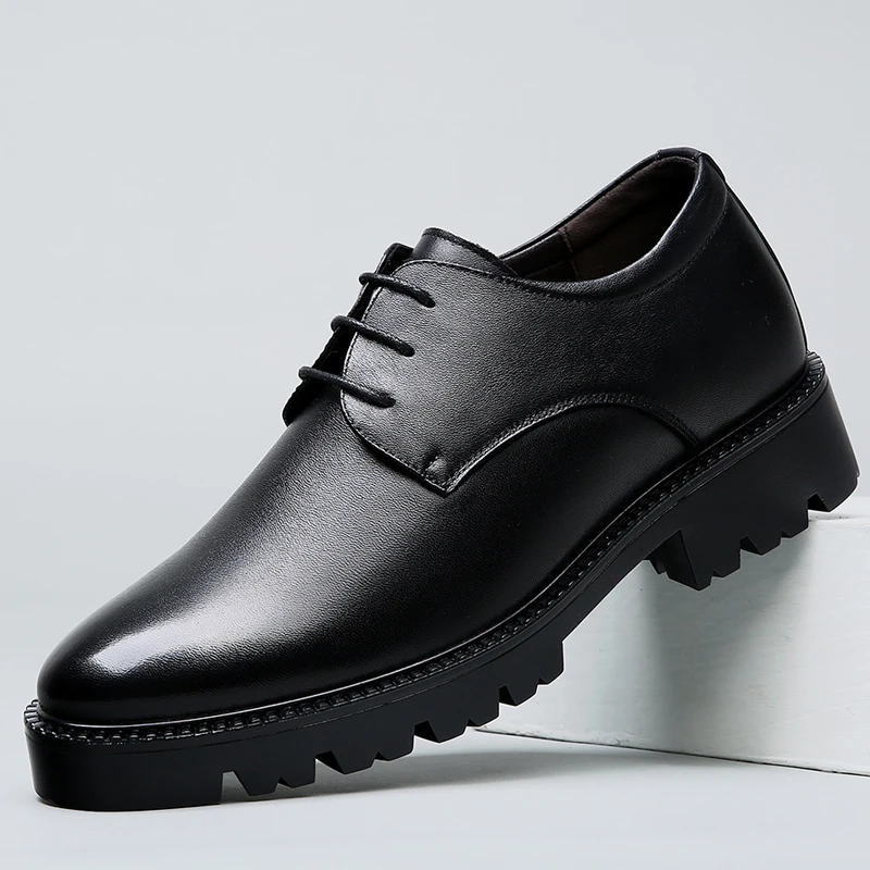 男士皮鞋内增高4cm7cm商务休闲鞋青年新郎伴郎德比鞋厚底系带男鞋